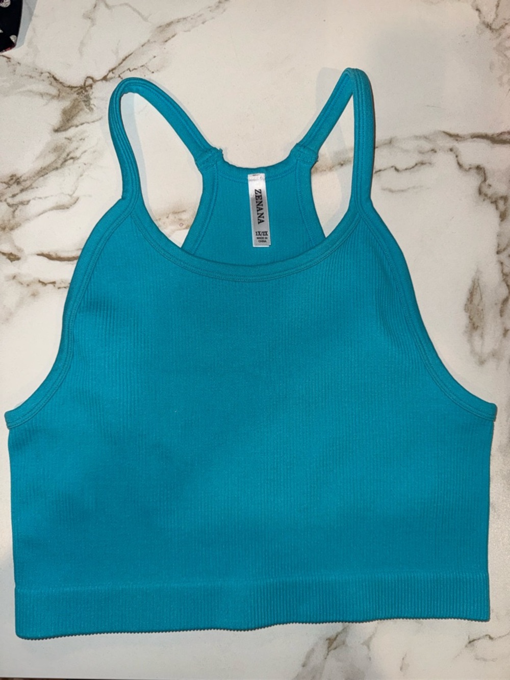 Zenana Ribbed Racerback Crop Tank Teal 1X/2X Stretch Seamless Athleisure